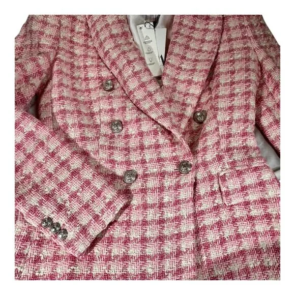 Gorgeous NEW Zara pink tweed blazer jacket | Zara work career blazer size XS - Picture 5 of 11